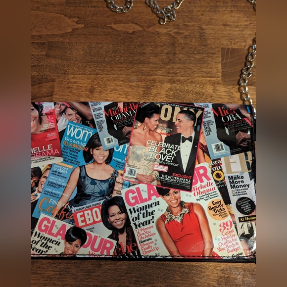 Michelle Obama Glossy Magazine Cover Collage Purse With Chain - Picture 2 of 10